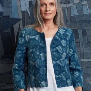 Boho chic Eileen Fisher screen printed jacket